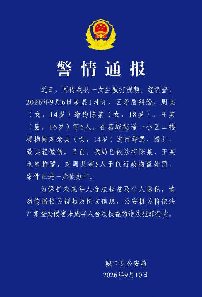 重庆城口14岁女生遭围殴事件，警情通报